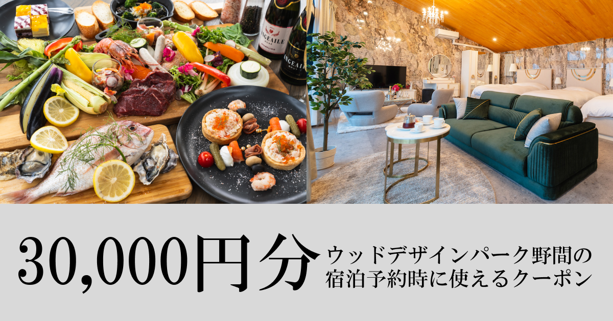 【30,000円分】ウッドデザインパーク野間で使える宿泊券