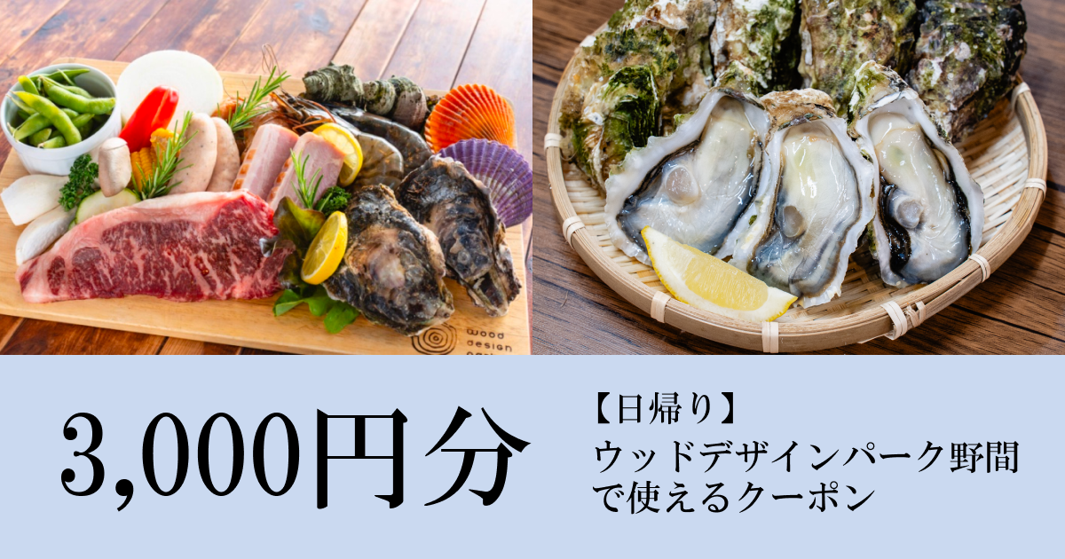 【3,000円分】ウッドデザインパーク野間【日帰り】で使えるクーポン